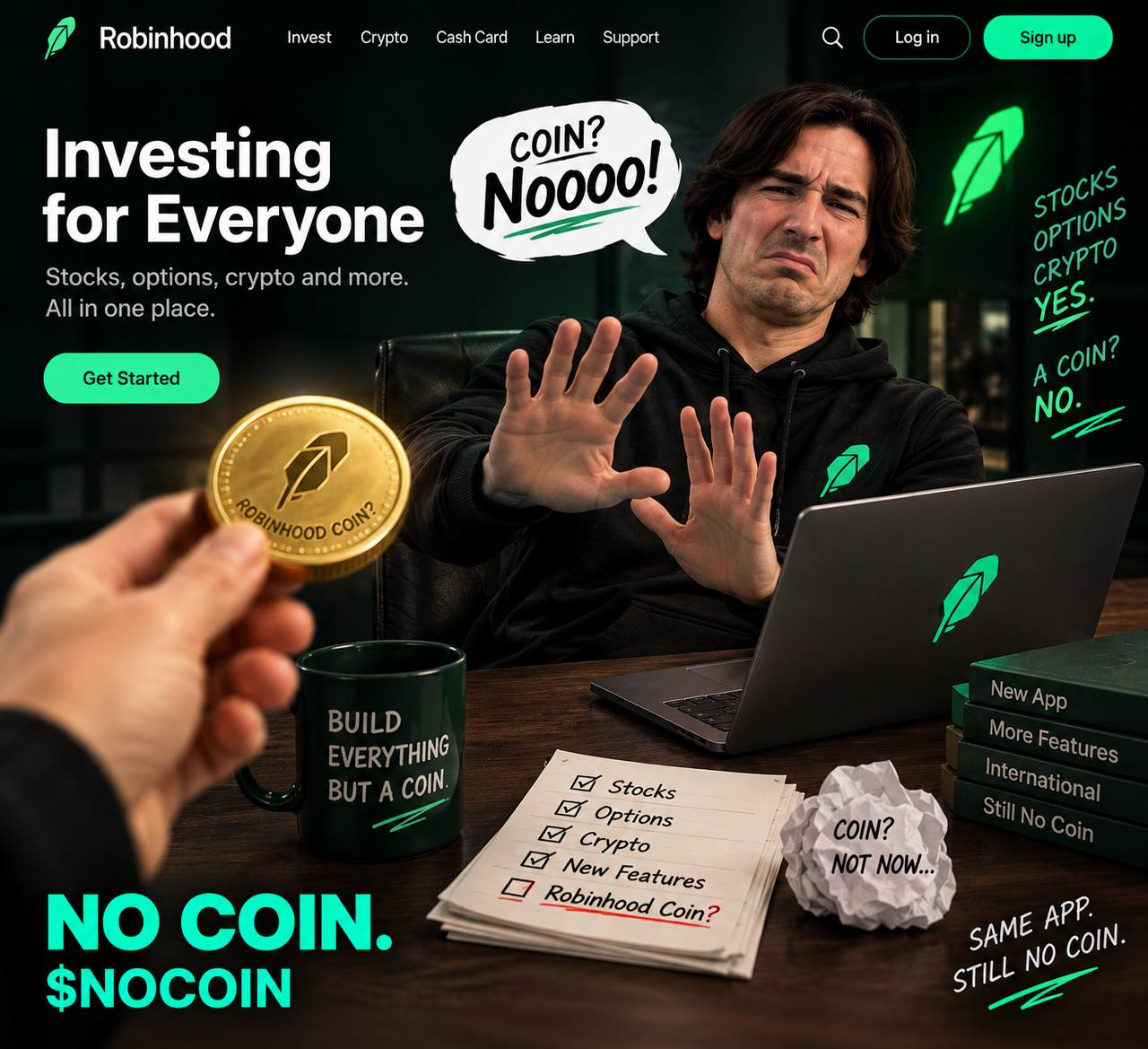 NOCOIN meme: Robinhood builds everything but a native coin